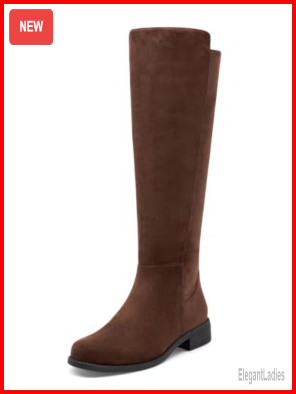 Faux Suede Knee High Boots Womens Flat Low Block Heel Round Toe Zip Tall Riding